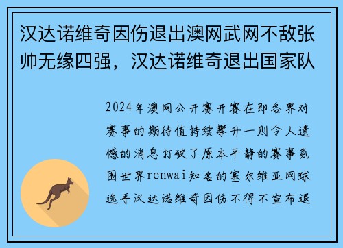 汉达诺维奇因伤退出澳网武网不敌张帅无缘四强，汉达诺维奇退出国家队