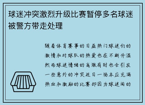 球迷冲突激烈升级比赛暂停多名球迷被警方带走处理